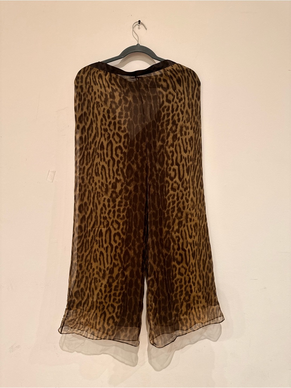 Sheer Leopard Wide-Leg Pants - Brown